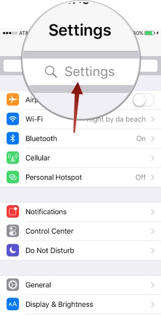 general Settings search on iphone